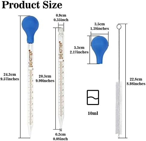3Pcs Glass Pipettes Dropper, 10ml Graduated Liquid Dropper with Rubber Bulb and Cleaning Brush, Transfer Pipettes for Essential Oil