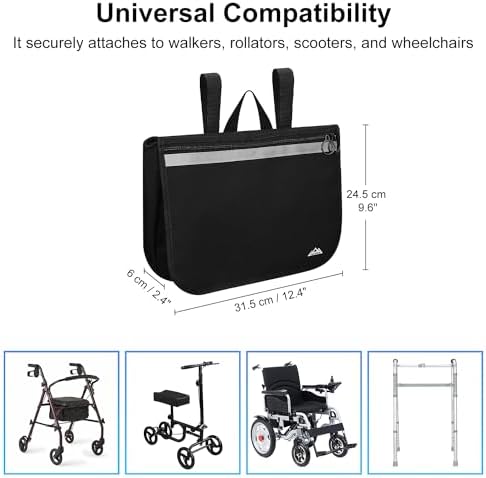 supregear Wheelchair Side Bag, Waterproof Storage Pouch for Rollator, Walkers, Power Wheelchairs and Knee Scooters - Wheelchair Armrest Bag for Elderly Seniors Portable Travel Tote