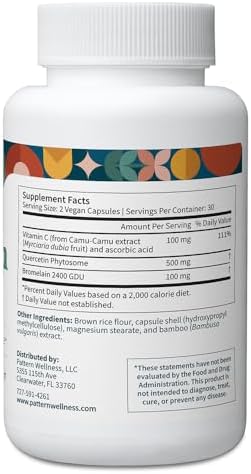 Pattern Wellness Quercetin Supplement with Bromelain - Immune Function & Cellular Health Support - Antioxidant & Whole Body Wellness - 60 Vegan Capsules