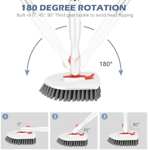 SetSail 4-in-1 Tile Tub Floor Scrubber with 52-inch Adjustable Long Handle Shower Cleaner Brush with V-Shaped Grout Brush and 3 Replacement Brush Heads for Cleaning Bathroom Kitchen Walls Tub Tile