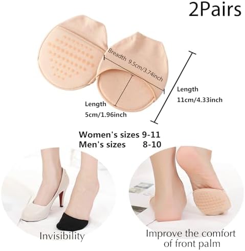 SooGree Ball of Foot Cushion Socks Seamless Toe Topper Socks Half Forefoot Socks Non-Slip Pain Relief Toe Half Socks