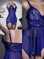CRIPOM Lingerie for Women Lace Babydoll Asymmetrical Hem Sexy Chemise Sheer Sleepwear S-XXL