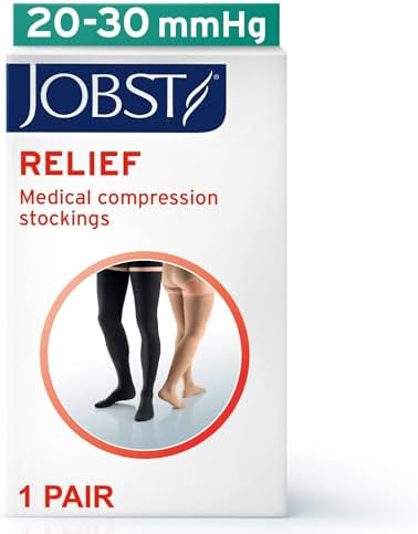 JOBST Relief 20-30 mmHg Compression Stockings, Thigh High Silicone Band, Closed Toe | Compression Socks for Women/ Men for Tired, Aching or Swollen Legs
