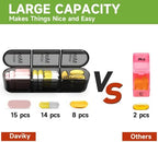 Daviky Pill Organizer 3X a Day, Weekly Pill Box 7 Day, Travel Pill Case with Large Containers, Light-Proof Pill Case for Vitamins, Medication, Supplements and Fish Oils (Black)
