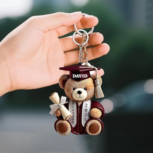 Graduation Bear Personalized Acrylic Keychain,Custom Name Class Year Gift for Graduate,Graduation Gift for Her Him Class of 2026 Accessory