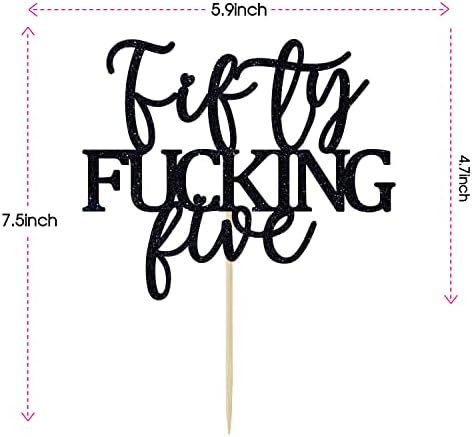 Fifty Fucking Five Cake Topper - Happy 55th Birthday Cake Decor - Cheers to 55 Years Birthday Party Decorations Supplies, Black Glitter