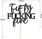 Fifty Fucking Five Cake Topper - Happy 55th Birthday Cake Decor - Cheers to 55 Years Birthday Party Decorations Supplies, Black Glitter