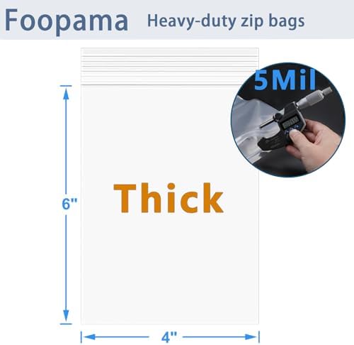 100 PCS 4" x 6" Thick 5 Mil Clear Zip Poly Lock Plastic Bags Seal Reclosable Zip Bag Heavy-Duty Photo Cards Snacks Seeds Zipper Bags