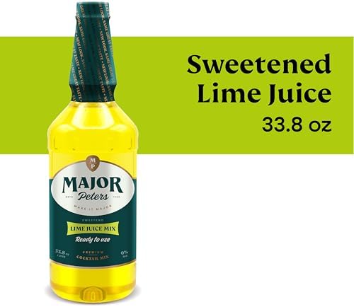 Major Peters' Sweetened Lime Juice, Only Add Spirits & Garnishes for Ideal Drink (33.8 Fl Ounce, Pack of 1)