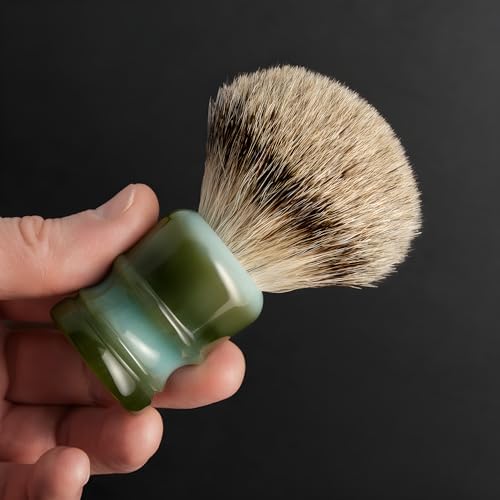 Lather & Wood Shaving Brush for Men- Premium 100% Badger Hair - High End Blue Agate Resin Handle