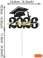 1 Pack Class of 2026 Cake Topper Glitter Congrats Grad Cap 2026 Graduation Cake Pick for 2026 Graduation Theme High School Boys Girls Graduate Party Cake Decorations Supplies Black Gold