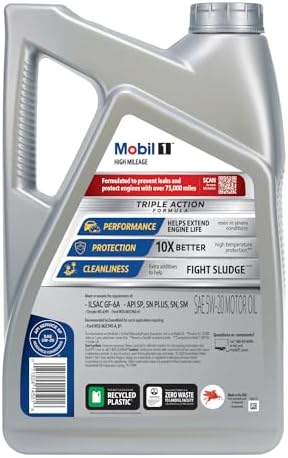 Mobil 1 High Mileage Full Synthetic Motor Oil 5W-20, 5 Quart