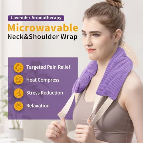Neck Heating Pad Microwavable Weighted Microwave Heating Pad Neck Wrap for Shoulder Back Pain Relief, Machine Washable Cover, Warm Rice Bag Pack for Cramps, Hot Cold Therapy 1.5 lbs Lavender Scented