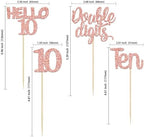 Gyufise 24 Pack Glitter 10th Birthday Cupcake Toppers Double Digits Cupcake Toppers Hello 10 Ten Cupcake Picks for 10th Birthday Party Cake Decorations Supplies