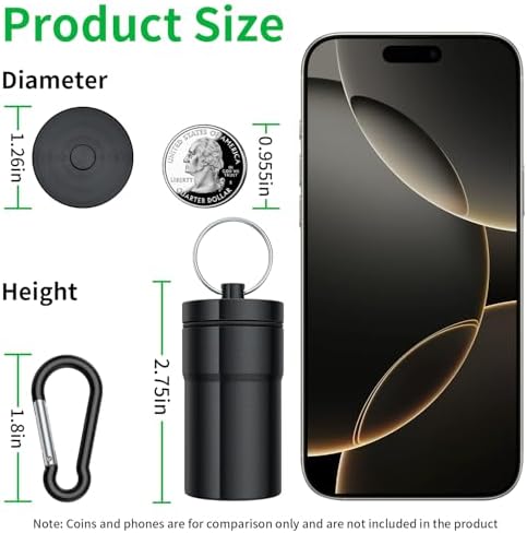 Urekt Portable Pill Case Keychain (2 Pack), Large Waterproof Aluminum Pill Box for Round Glucose Tablets & Critical Medicine, Small Pill Holder Travel Pill Container Bottle with Carabiners