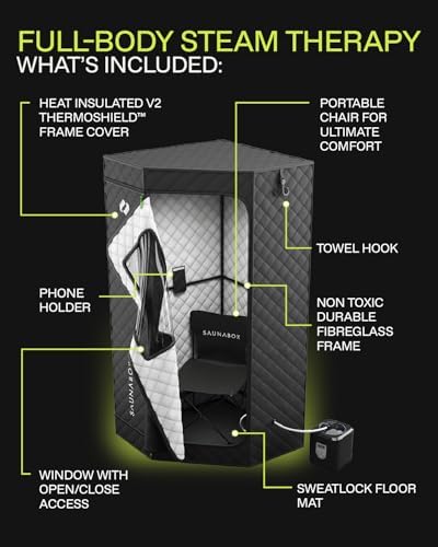 SAUNABOX® SmartSteam Kit Pro Portable Steam Sauna | Home Sauna Tent with Chair & Mat | Full Body Steam Therapy for Relaxation & Recovery | VOC-Free Materials