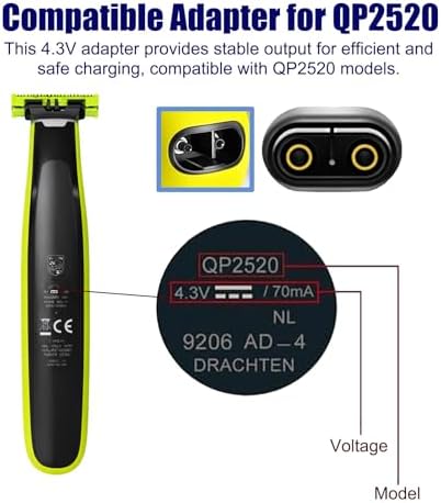 A00390 Charger Cable for Philips OneBlade QP2520 QP2510 QP2522, 4.3V 70mA USB Power Cord Compatible with MG3710 MG3720 BT3206 RQ330 RQ350 S1000 Series and More,2-Pack Black