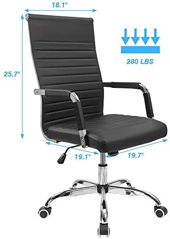 Furmax Ergonomic Office Desk Chair, Executive Ribbed Mid-Back PU Leather Conference Room Chair Adjustable Swivel Chair with Arms (1, Black)