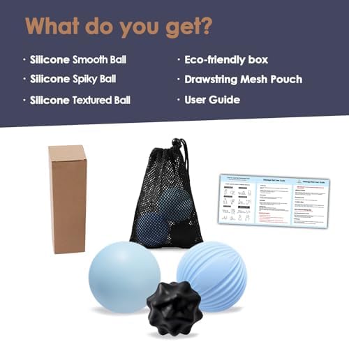 3-Piece Silicone Lacrosse Ball Set for Deep Tissue and Trigger Points - Smooth, Textured, and Spiky Massage Balls for Myofascial Release, Muscle Knots & Plantar Fasciitis