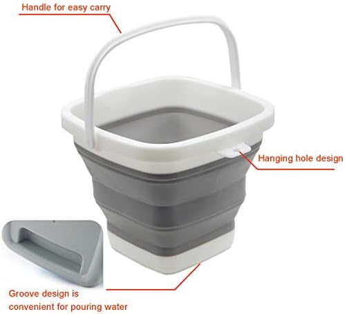 TOSSOW Premium Collapsible Plastic Bucket 10L(2.64 Gallon) Soft Waterpot Mini Square Tub, Bucket Outdoor Fishing, Food Jug, Dog Bowls (Grey)
