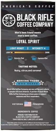 Black Rifle Coffee Company 30 Loyal Spirit Espresso Capsules – Light Roast, Nutty Citrus & Caramel, Nespresso® OriginalLine Compatible
