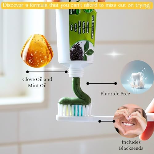Pack of 6 - Organic Neem Tulsi 10 in 1 Fluoride Free Toothpaste - Neem, Clove, Black Seed, Cardamon, Aloe Vera, Tea Tree Oil, Miswak, Clove - Herbal Blend - 7.05 oz