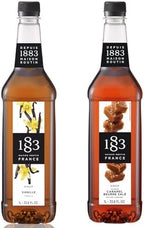 1883 Vanilla & Salted Caramel Syrups (Café Variety Pack) for Coffee & Drinks – 1 Liter Plastic Bottles (Pack of 2)