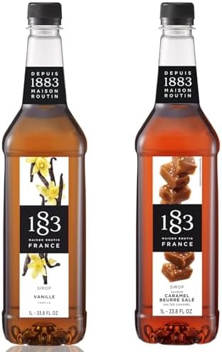1883 Vanilla & Salted Caramel Syrups (Café Variety Pack) for Coffee & Drinks – 1 Liter Plastic Bottles (Pack of 2)