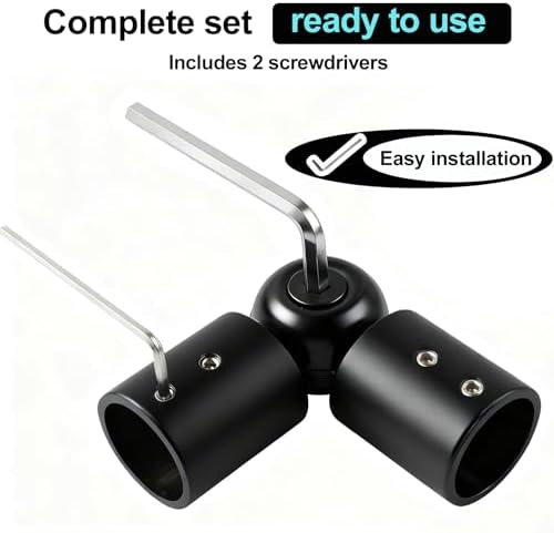 SVNR Heavy Duty 1 Inch Bay Window Corner Curtain Rod Connector, Set of 1 Black Stainless Steel Metal Hinged Elbow Connectors with Screwdriver for Easy Installation