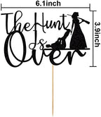 The Hunt is Over Cake Topper, Funny Guns Themed Bride & Groom Wedding/Engagement/Bridal Shower Party Cake Decorations, Black Glitter