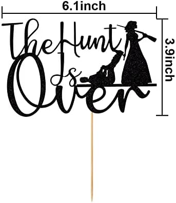 The Hunt is Over Cake Topper, Funny Guns Themed Bride & Groom Wedding/Engagement/Bridal Shower Party Cake Decorations, Black Glitter