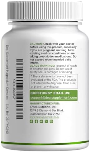 Magnesium Complex 1,000mg, 240 Capsules – Triple Magnesium Complex with Magnesium Glycinate, Citrate, Oxide – Mineral Supplements with Max Strength Elemental Forms + 100% Chelated & Purified