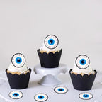 40Pcs Edible Blue Eyes Cupcake Toppers Edible Halloween Blue Eyes Cupcake Picks for Halloween Day Party Decorations Halloween Birthday Cupcake Cake Decorations