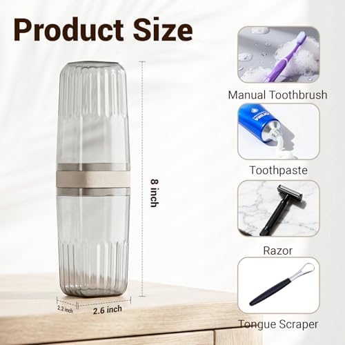 Toothbrush Travel Case, Large Enclosed Toothbrush and Toothpaste Holder Travel Container with Rinse Cup, Portable Bathroom Tooth Brush Storage Case Cover Protector for Traveling, Clear Grey