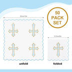Crtiin 50 Pack Blue Cross Pattern Paper Napkins 3 Ply 5 x 5 in Baptism Disposable Cocktail Napkins with Scalloped Edges for Christening Religious, First Communion, Newborn Baby Shower Party Supplies