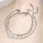 Dainty Layered Christmas Snowflake Charm Bracelet Charm Minimal Stainless Steel Bangle Adjustable Jewelry Gifts Sisters Women