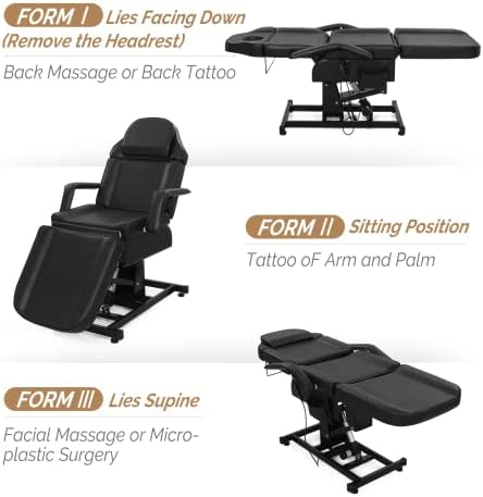OmySalon Fully Electric Salon Facial Bed Chair, Multi-Purpose Massage Tattoo Lash Waxing Table, Height Backrest Footrest Adjustable, for Beauty Barber Spa, Black