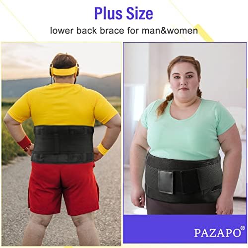 PAZAPO Back Brace Lumbar Support Belt for Lower Back Pain Relief - Waist Belt for Men and Women - Plus Size Back Brace for Sciatica, Herniated Disc,Black,5XL(Waistline:55-65Inch)