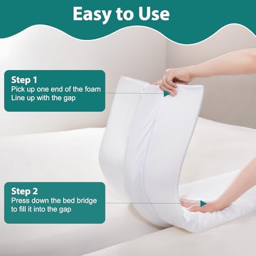 12" Extra Wide Split King Gap Filler for Adjustable Bed, Bed Bridge Twin to King Converter with Washable Cover, Close The Gap (0-3"),White