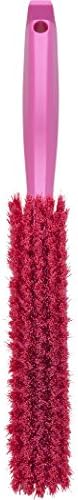 Vikan 45871 Bench Cleaning Brush, Polypropylene/Polyester Soft Bristle Dustpan Brush & Sweeper With Handle, 14-Inch, Pink