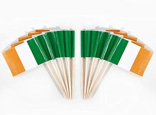 JAVD CYPS 100 Pcs Ireland Flag Irishman Toothpick Flags, Small Mini Stick Cupcake Toppers Irishman Flags,Country Picks Party Decoration Celebration Cocktail Food Bar Cake Flags
