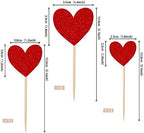 30 PCS Heart Cupcake Toppers Glitter Sweet Love Theme Cupcake Picks Wedding Engagement Bridal Shower Birthday Valentine's Day Party Cake Decorations Supplies Mixed Size Red