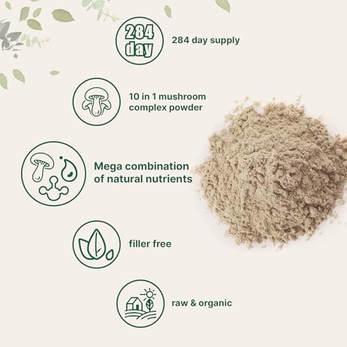 Micro Ingredients Organic Mega Mushroom Powder,10 Ounce (284 Days Supply) | 10 in 1 Complex Formula for Immune System Booster | Chaga, Lions Mane, Cordyceps, Reishi & More | Filler Free, Vegan