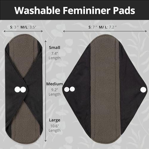 7pcs Set 1 pc Mini Wet Bag +6pcs Absorbent Reusable Sanitary Pads/Washable Cloth Menstrual Pads(Black,S)