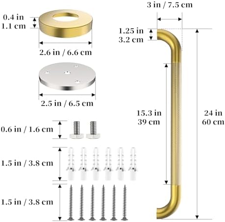 Brushed Gold Grab Bar 24 Inch, iHansee Anti-Slip Bathroom Grab Bar w/Knurled Grip, Stainless Steel Safety Handrail for Toilet Bathtub, Wall Mounted Shower Handle Handicap Bars for Senior Elderly