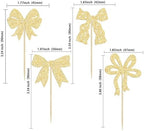 Ephlyn 24 Pcs Gold Bow Cupcake Toppers for Birthday, Baby Shower, Bridal Shower, Wedding, Bachelorette Party