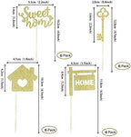 24 PCS Gold Glitter Sweet Home key Cupcake Toppers Picks for Housewarming New Home Theme Party Cake Decorations Supplies