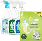 Ultimate Microfiber Kit and Genie Sheets Concentrate Combo Pack with Spray Bottles | Microfiber Dust & Wet Mop, Duster, Towels, Glass Cloth | All Purpose, Glass & Mirror, Bathroom Cleaners
