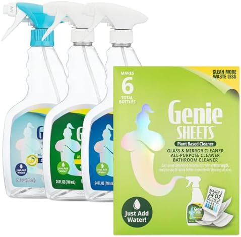 Ultimate Microfiber Kit and Genie Sheets Concentrate Combo Pack with Spray Bottles | Microfiber Dust & Wet Mop, Duster, Towels, Glass Cloth | All Purpose, Glass & Mirror, Bathroom Cleaners