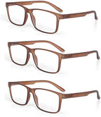 3 Pack Plastic Frame Classic Rectangular Style Reading Glasses for Men and Women, Brown, Green and Grey